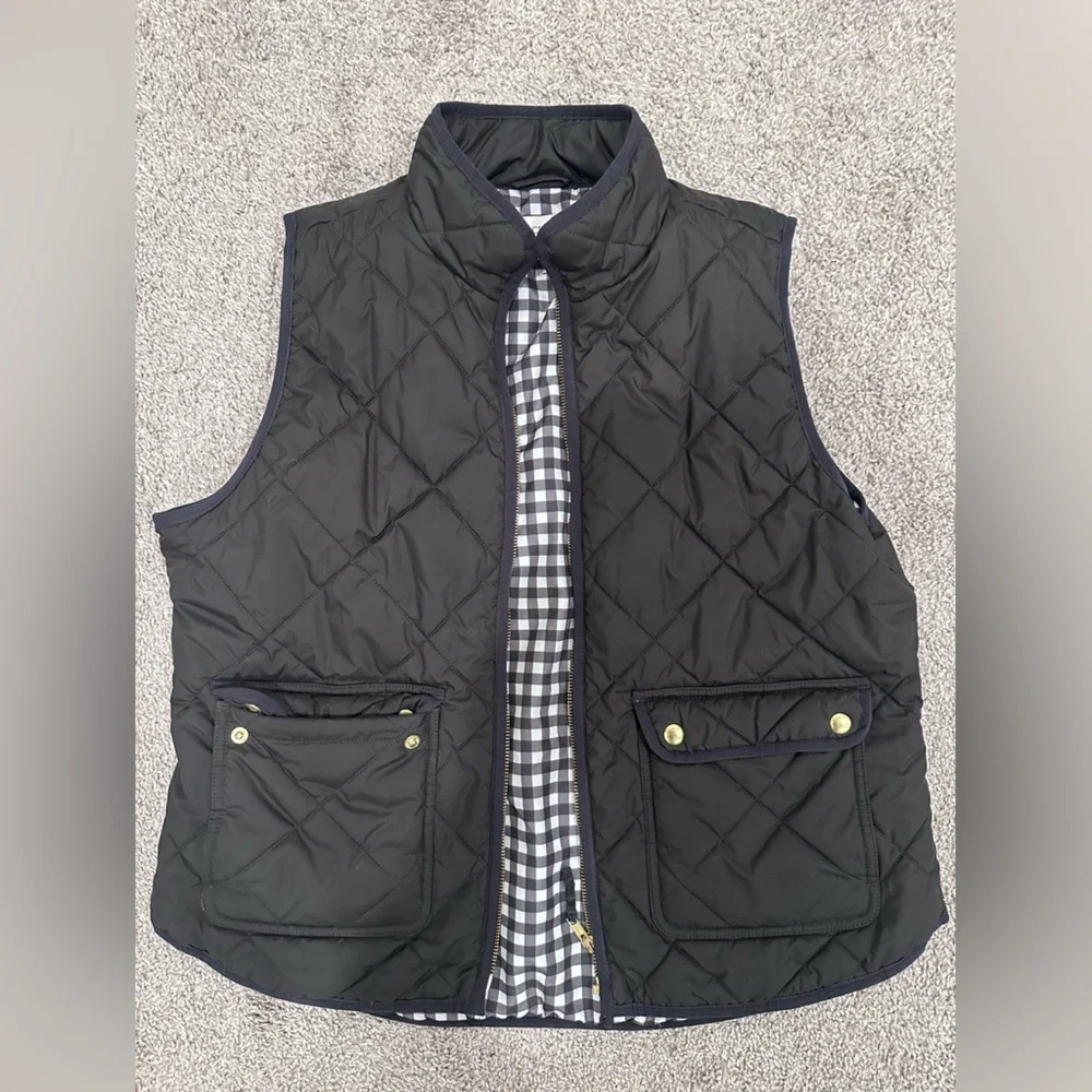 J. Crew Black Quilted Vest with Checkered Lining - Picture 1 of 4